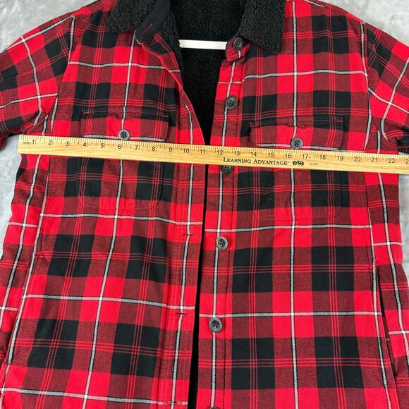 Eddie Bauer Jacket Shacket Womens Medium Red Black Plaid Sherpa Button Up (0735) - Picture 10 of 12